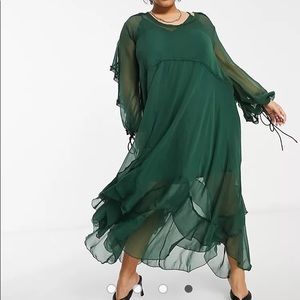ASOS Curve drape ruffle midi dress w/lace insert